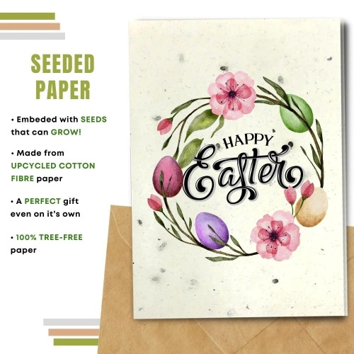 Handmade Happy Easter Flower Garland Seeded Greeting Card